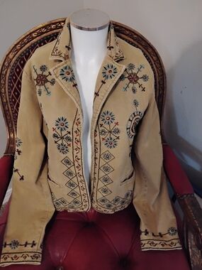 DB Sport Beige Embroidered Women's Jacket. Size Medium. Wearable Art
